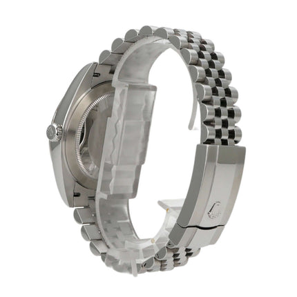 Rolex Datejust 41 Edelstahl Weißgold 126334 Mintgrün Jubile-Band, seitliche Ansicht mit Faltschließe.