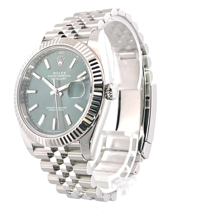 Rolex Datejust 41 Edelstahl und Weißgold 126334 mit mintgrünem Zifferblatt und Jubile-Armband aus Edelstahl, luxuriöse Herrenuhr