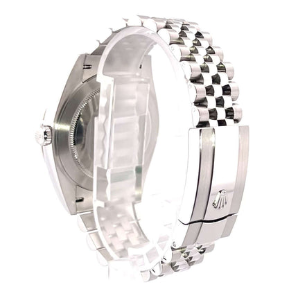 Rolex Datejust 41 Edelstahl Weißgold 126334 Rückansicht mit Jubile-Armband und Faltschließe, poliert und satiniert