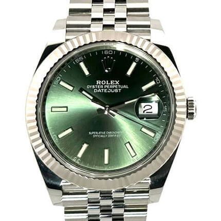 Rolex Datejust 41 Edelstahl Weißgold 126334 mit mintgrünem Zifferblatt und Jubile-Band