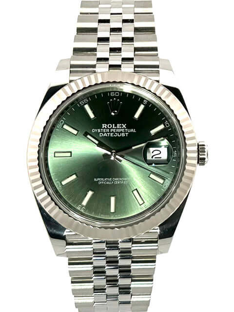 Rolex Datejust 41 Edelstahl Weißgold 126334 mit mintgrünem Zifferblatt und Jubile-Band