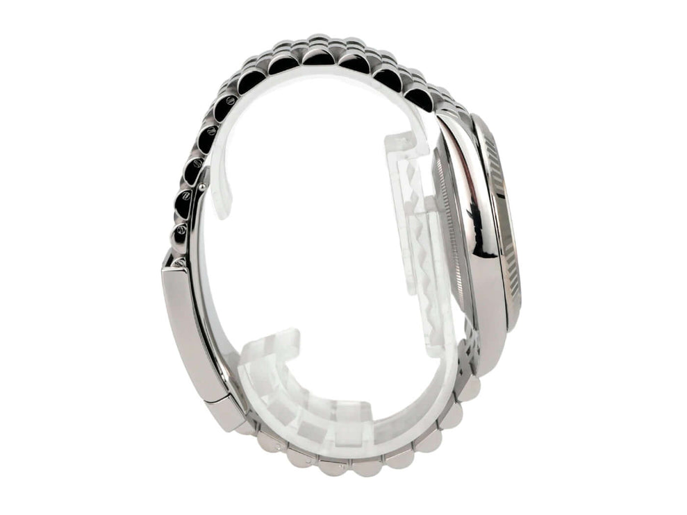 Rolex Datejust 41 Edelstahl Weißgold 126334 Mint Green Jubile-Band seitliche Ansicht des Armbands aus Edelstahl