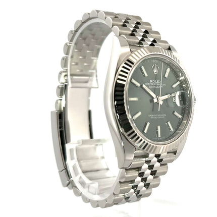Rolex Datejust 41 Edelstahl Weißgold 126334 mit mintgrünem Zifferblatt und Jubile-Armband, 41 mm Gehäusedurchmesser, Automatikuhr.