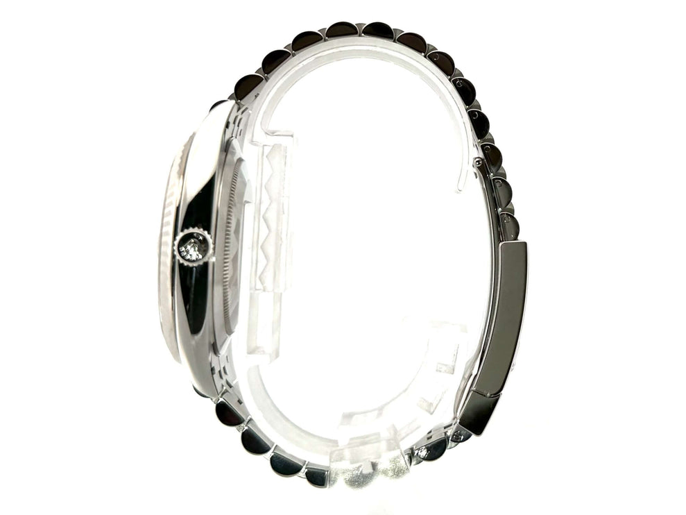 Rolex Datejust 41 Edelstahl Weißgold 126334, Seitenansicht mit Jubile-Band und mintgrünem Zifferblatt