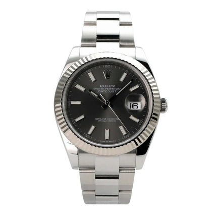 Rolex Datejust 41 Edelstahl Weißgold 126334 Rhodium mit rhodiumfarbenem Zifferblatt und Edelstahlarmband