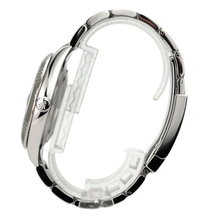 Rolex Datejust 41 Edelstahl Weißgold 126334 Rhodium seitliche Ansicht des Armbands und Gehäuses.