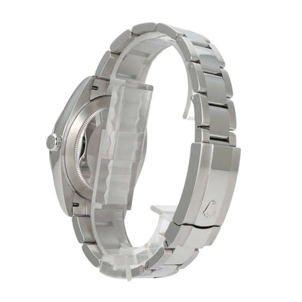 Rolex Datejust 41 Edelstahl-Uhr mit poliertem und satiniertem Edelstahlarmband, seitliche Ansicht.