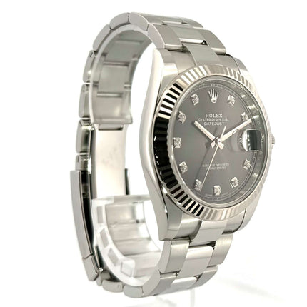 Rolex Datejust 41 126334 aus Edelstahl mit Weißgold-Lünette, rhodiumfarbenes Diamantzifferblatt und Oysterband, Baujahr 2022.