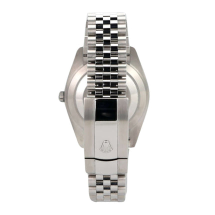 Rolex Datejust 41 Edelstahl Weißgold 126334 Rückansicht mit Jubile Edelstahlband und Faltschließe.