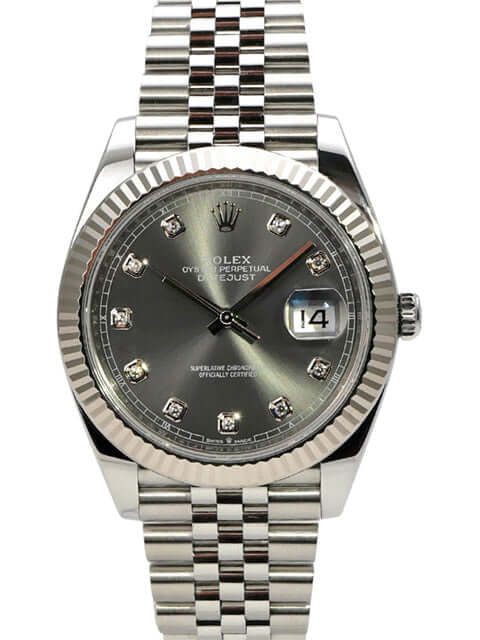 Rolex Datejust 41 Edelstahl Weißgold 126334 mit rhodiumfarbenem Diamantzifferblatt und Jubile-Band