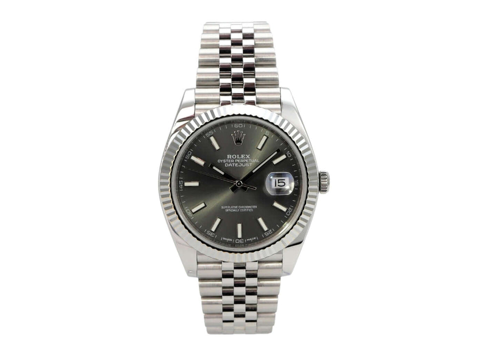 Rolex Datejust 41 Edelstahl Weißgold 126334 Rhodium Jubile-Band mit rhodiumfarbenem Zifferblatt und Jubilé-Armband