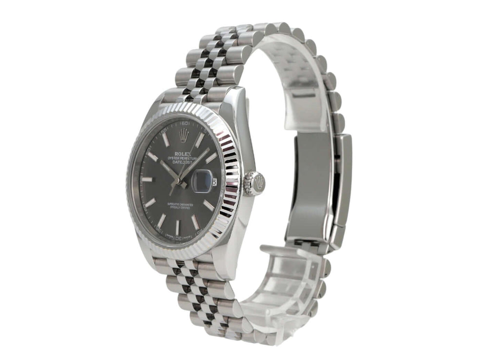 Rolex Datejust 41 Edelstahl Weißgold 126334 Rhodium Jubile-Band, Stahlarmband und geriffelte Lünette