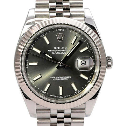 Rolex Datejust 41 Edelstahl Weißgold 126334 Rhodium Jubile-Band, Edelstahlarmband, 18 kt Weißgold Lünette