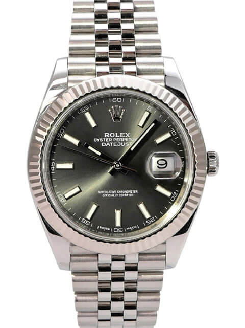 Rolex Datejust 41 Edelstahl Weißgold 126334 Rhodium Jubile-Band, Edelstahlarmband, 18 kt Weißgold Lünette