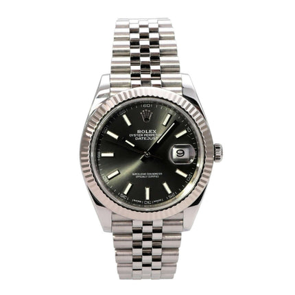 Rolex Datejust 41 Edelstahl Weißgold 126334 Rhodium Jubile-Band, 41 mm, Automatik, schwarzes Zifferblatt