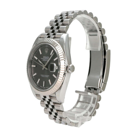Rolex Datejust 41 Edelstahl Weißgold 126334 Rhodium Jubile-Band, 41 mm mit schwarzem Zifferblatt