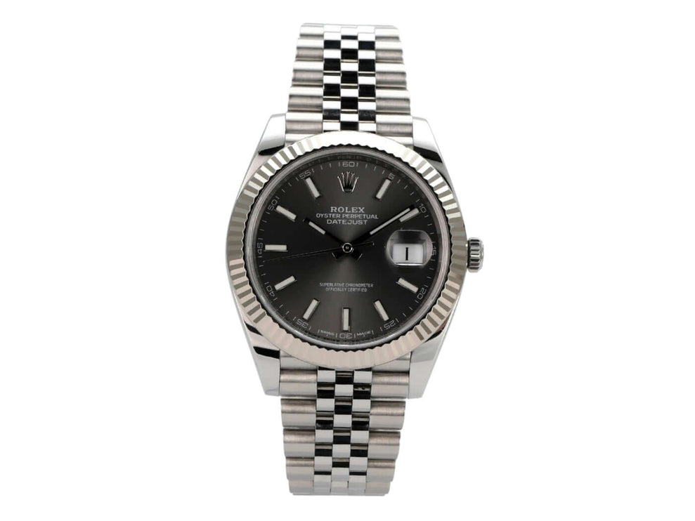 Rolex Datejust 41 Edelstahl Weißgold 126334 Rhodium Jubile-Band mit rhodiumfarbenem Zifferblatt und Jubile-Armband