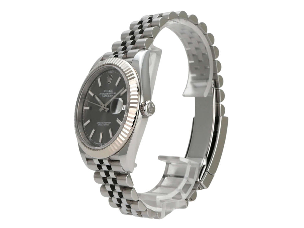 Rolex Datejust 41 Edelstahl Weißgold 126334 Rhodium Jubile-Band seitlich mit schwarzem Zifferblatt und Jubile-Armband