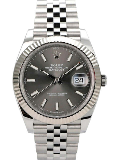 Rolex Datejust 41 Edelstahl Weißgold 126334 Rhodium Jubile-Band mit rhodium Zifferblatt und Jubile Armband