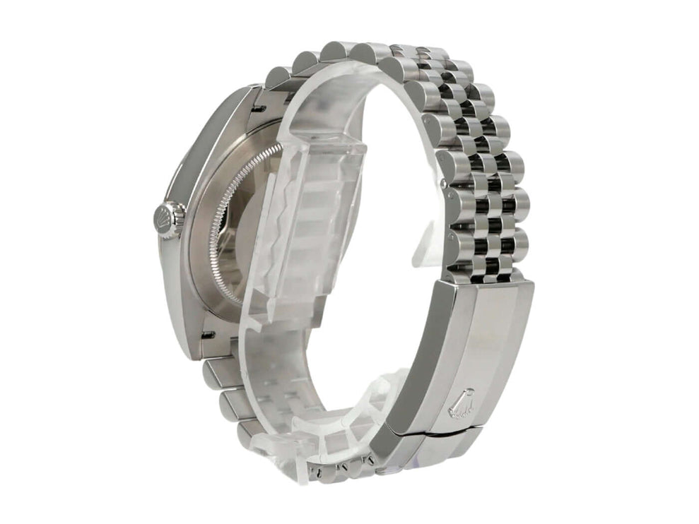 Rolex Datejust 41 Edelstahl Weißgold 126334 Rhodium Jubile-Band achterkant met Jubile Armband in detail
