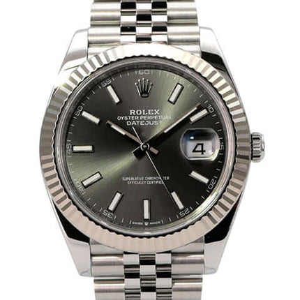 Rolex Datejust 41 Edelstahl Weißgold 126334 Rhodium Jubile-Band mit Rhodium-Zifferblatt und Weißgold-Lünette