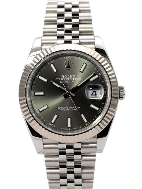 Rolex Datejust 41 Edelstahl Weißgold 126334 Rhodium Jubile-Band mit Rhodium-Zifferblatt und Weißgold-Lünette