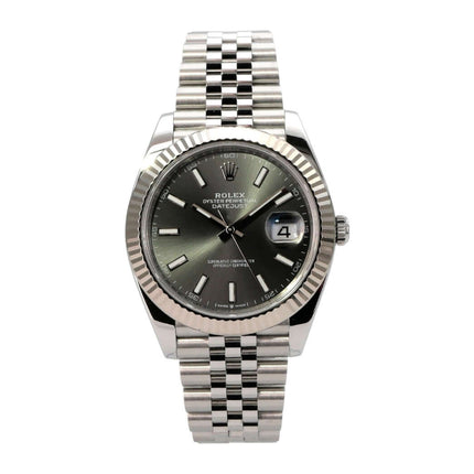 Rolex Datejust 41 Edelstahl Weißgold 126334 Rhodium Jubile-Band mit weißgoldener Lünette und Rhodium-Zifferblatt