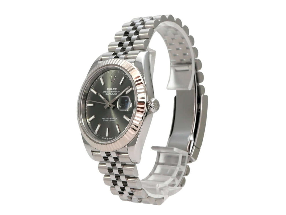 Rolex Datejust 41 Edelstahl Weißgold 126334 Rhodium Jubile-Band mit grauem Zifferblatt und Jubilé-Armband