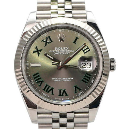 Rolex Datejust 41 Edelstahl Weißgold 126334 Rhodium Römisch Jubile-Band Uhr mit rhodiniertem Zifferblatt und Jubile-Band.