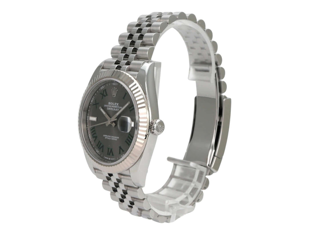 Rolex Datejust 41 Edelstahl Weißgold 126334 Rhodium Römisch Jubile-Band seitlich mit Rhodium Zifferblatt und Jubile Armband