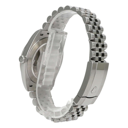 Rolex Datejust 41 Edelstahl Weißgold 126334 Rhodium Römisch Jubile-Band Seitenansicht mit Jubile-Armband und Faltschließe