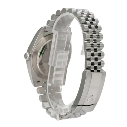 Rolex Datejust 41 Edelstahl Weißgold 126334 Rhodium Römisch Jubile-Band seitliche Ansicht mit Jubile-Armband.