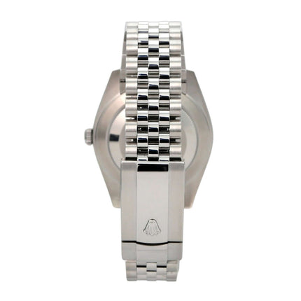 Rolex Datejust 41 Edelstahl Weißgold 126334 Rhodium Römisch Jubile-Band von hinten mit Jubile-Armband.