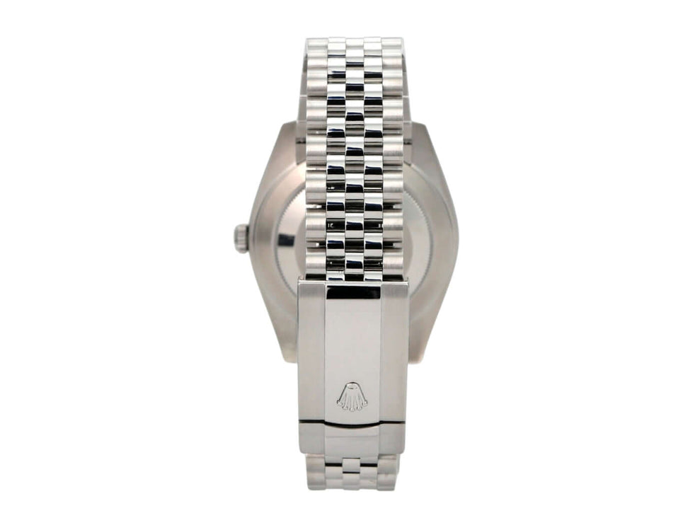 Rolex Datejust 41 Edelstahl Weißgold 126334 Rhodium Römisch Jubile-Band von hinten mit Jubile-Armband.