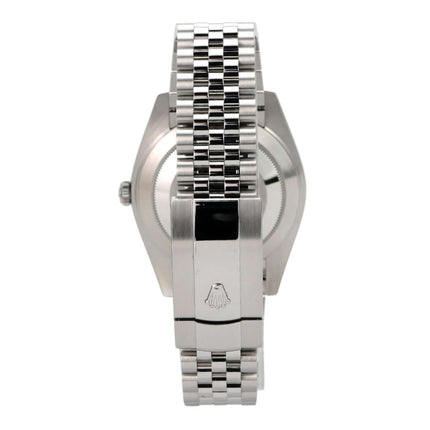 Rolex Datejust 41 Edelstahl Weißgold 126334 Rhodium Römisch Jubile-Band Rückansicht mit Jubilé-Armband.