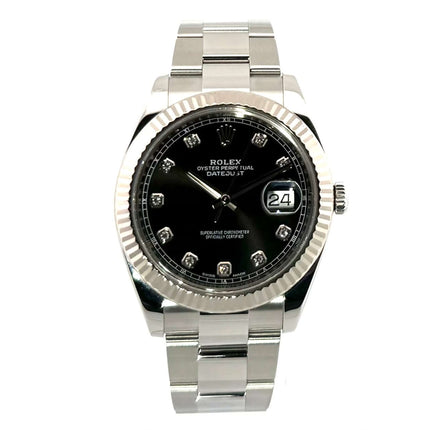 Rolex Datejust 41 Edelstahl Weißgold 126334, schwarze Diamantzifferblatt, Oyster Edelstahlband. Modell aus 2018, luxuriöse Herrenarmbanduhr
