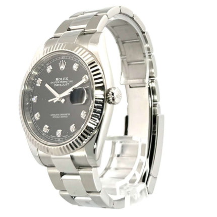 Rolex Datejust 41 Edelstahl, Weißgold 126334, Schwarzes Diamantzifferblatt, Oyster Edelstahlband, poliert und satiniert, Automatikwerk