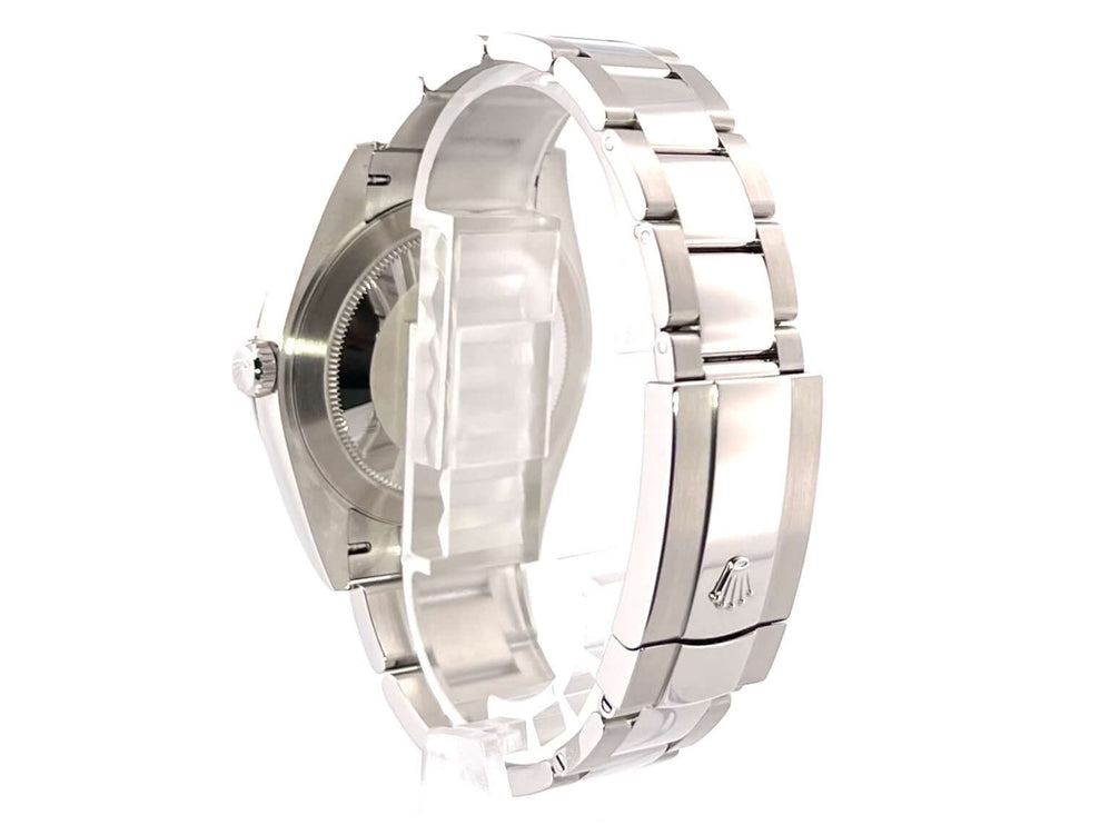 Rückansicht der Rolex Datejust 41 Edelstahl Weißgold 126334 mit poliertem und satiniertem Oyster Armband und Faltschließe