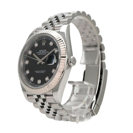 Rolex Datejust 41 aus Edelstahl und Weißgold, schwarzes Diamantzifferblatt, Jubile-Band, Referenz 126334.