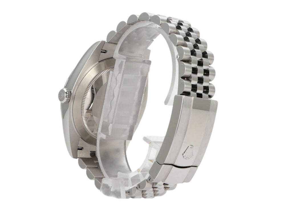 Rolex Datejust 41 Edelstahl Weißgold 126334 Jubile-Band, Detailansicht des Armbands und Gehäuses.