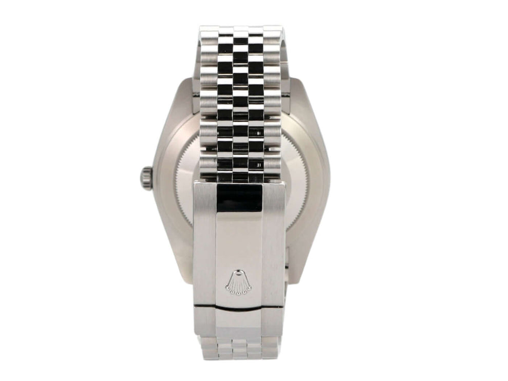 Rolex Datejust 41 Edelstahl Weißgold 126334 Rückansicht mit Jubile-Armband und Faltschließe.