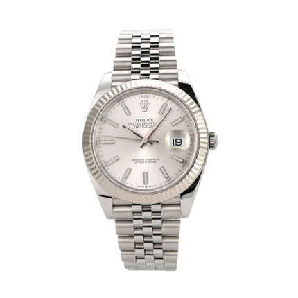 Rolex Datejust 41 Edelstahl Weißgold 126334 mit silbernem Zifferblatt und Jubile-Band, Automatikwerk 3235.