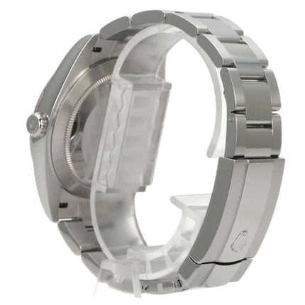 Rolex Datejust 41 Edelstahl Weißgold 126334 Silber seitliche Ansicht mit poliertem Edelstahl-Armband und Faltschließe.