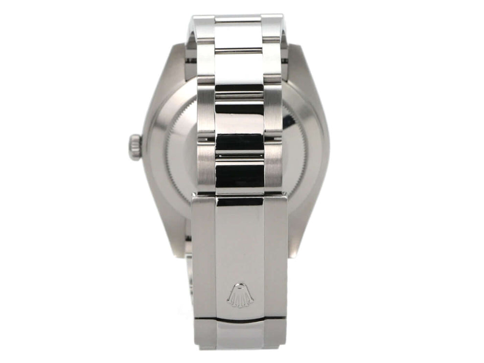 Rolex Datejust 41 Edelstahl Weißgold 126334 Silber Rückansicht des Armbands und Gehäuses.