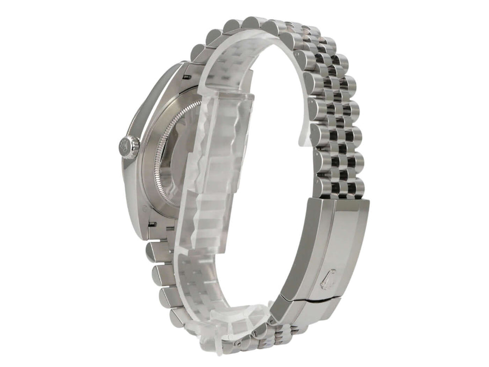 Rolex Datejust 41 Edelstahl Weißgold 126334 Weiß Jubile-Band seitliche Ansicht mit Jubile-Armband