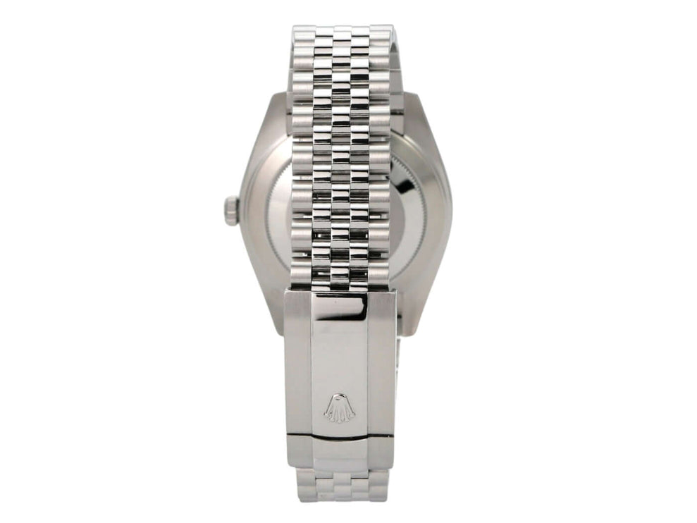 Rolex Datejust 41 Edelstahl Weißgold 126334 Weiß Jubile-Band Rückansicht mit Jubile-Armband.