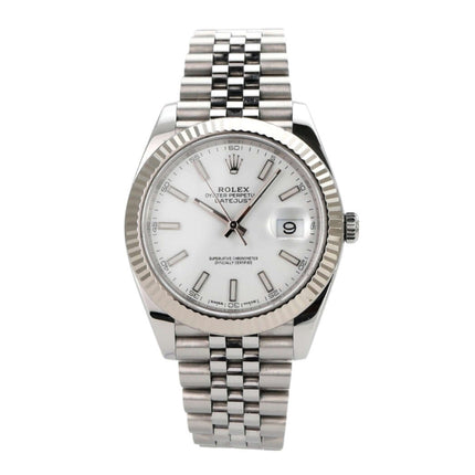 Rolex Datejust 41 Edelstahl Weißgold 126334 mit weißem Zifferblatt und Jubile-Band
