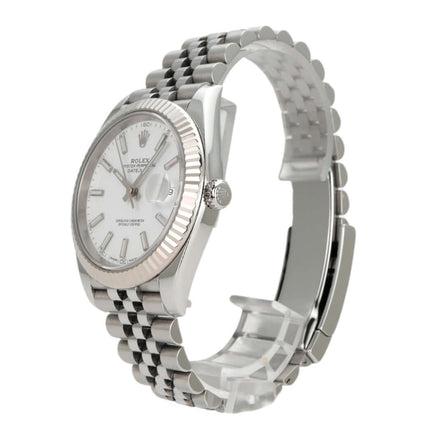 Rolex Datejust 41 Edelstahl Weißgold 126334 mit Jubile-Band und weißem Zifferblatt, Automatikwerk, 2018