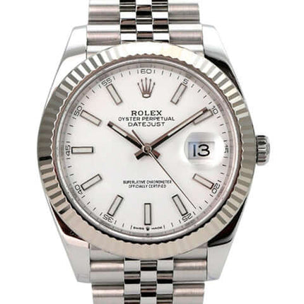Rolex Datejust 41 Edelstahl Weißgold 126334 Weiß Jubile-Band, weißes Zifferblatt, 41 mm