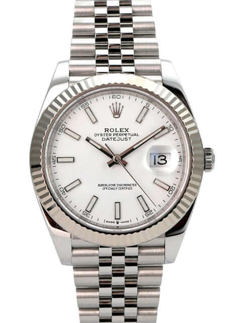 Rolex Datejust 41 Edelstahl Weißgold 126334 Weiß Jubile-Band, weißes Zifferblatt, 41 mm